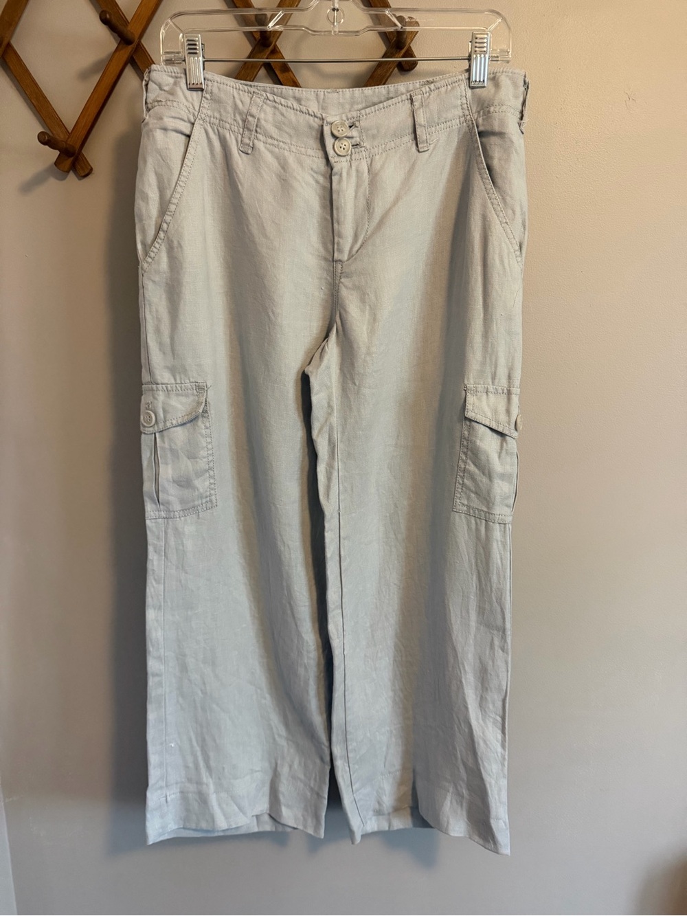 Newton Buying Corp Linen Cargo Wide Leg Crop Pants Grey Size M